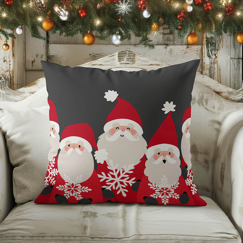 Coussin décoratif père Noël et flocons de neige, Gris anthracite, Carré 18 po