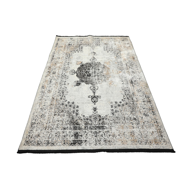 Tapis traditionnel en bambou crème et gris anthracite 300 KPSI 5 pi 2 po x 7 pi 4 po