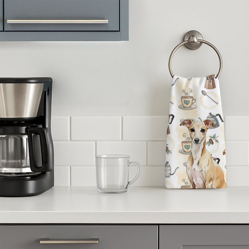Fawn Italian Greyhound Coffee Bar Kitchen Towel, Fawn Italian Greyhound