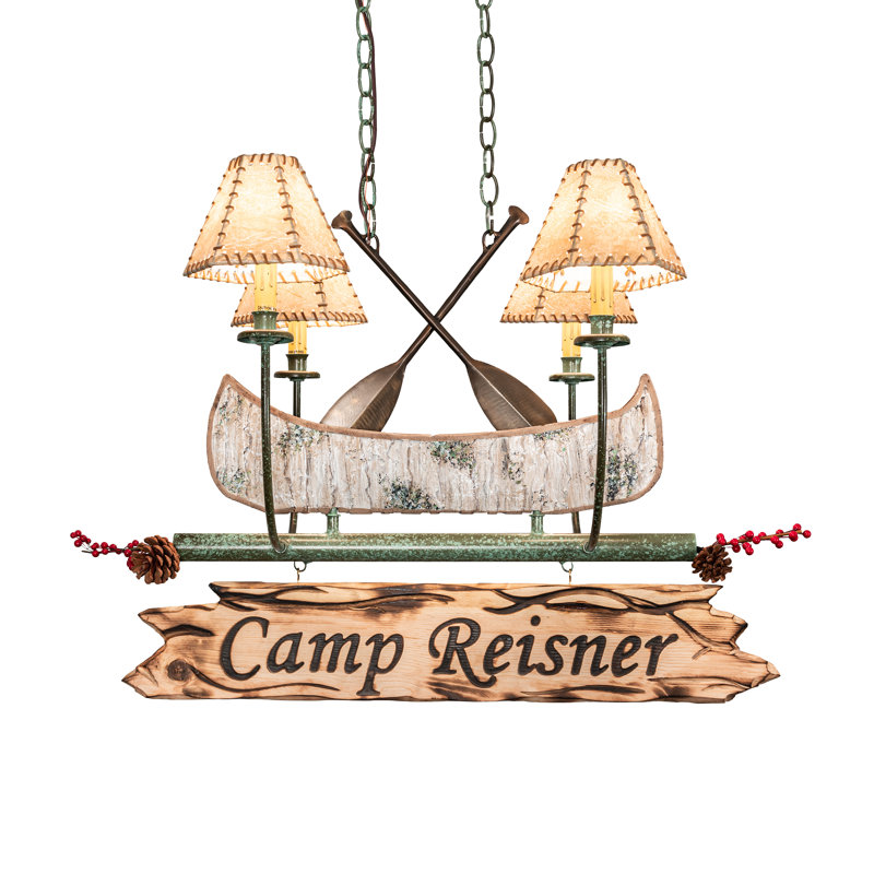 35" Long Personalized Canoe 4 Light Chandelier