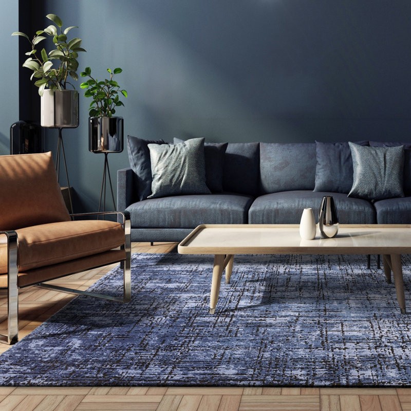 Navy Abstract Modern Easy To Clean Rug For Dining Room Bed Room And Living Room, Polypropylene Plastic/Polyester