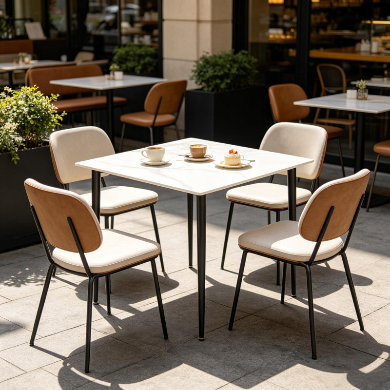 Fung Marble Top Metal Base Dining Table, White