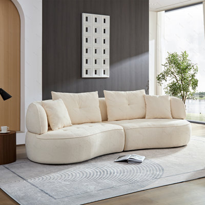 WKS7W White sectional sofa with removable pillows, durable fabric, solid wood frame, 4-person sofa