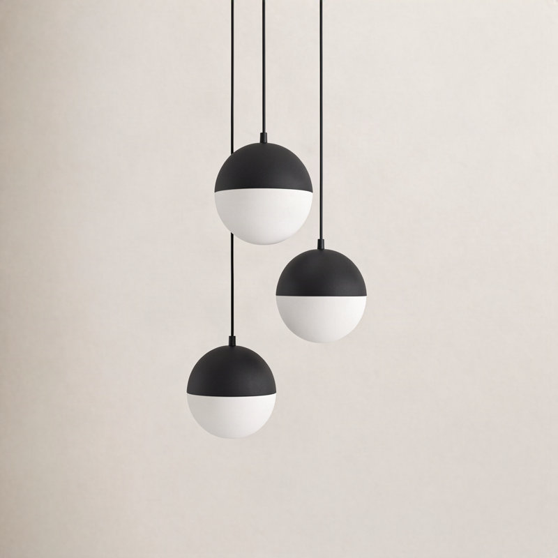 Luminaire suspendu sphérique à intensité variable 3 lumières Hastings, Noir, noir, noir, noir