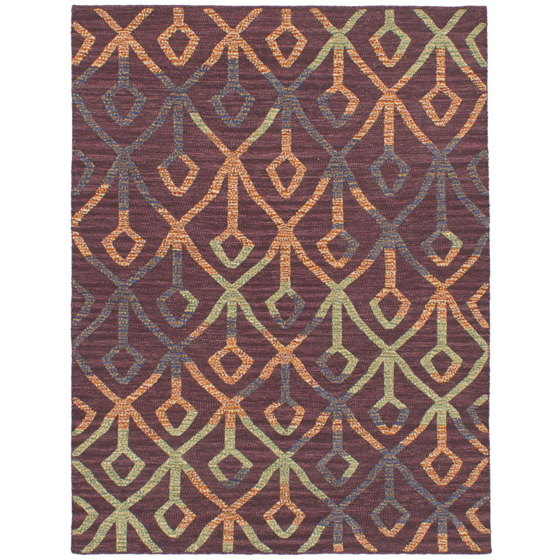 Tapis bourgogne foncé en laine tissé à la main de conception unique 5 pi 5 po x 7 pi 4 po Phyllida