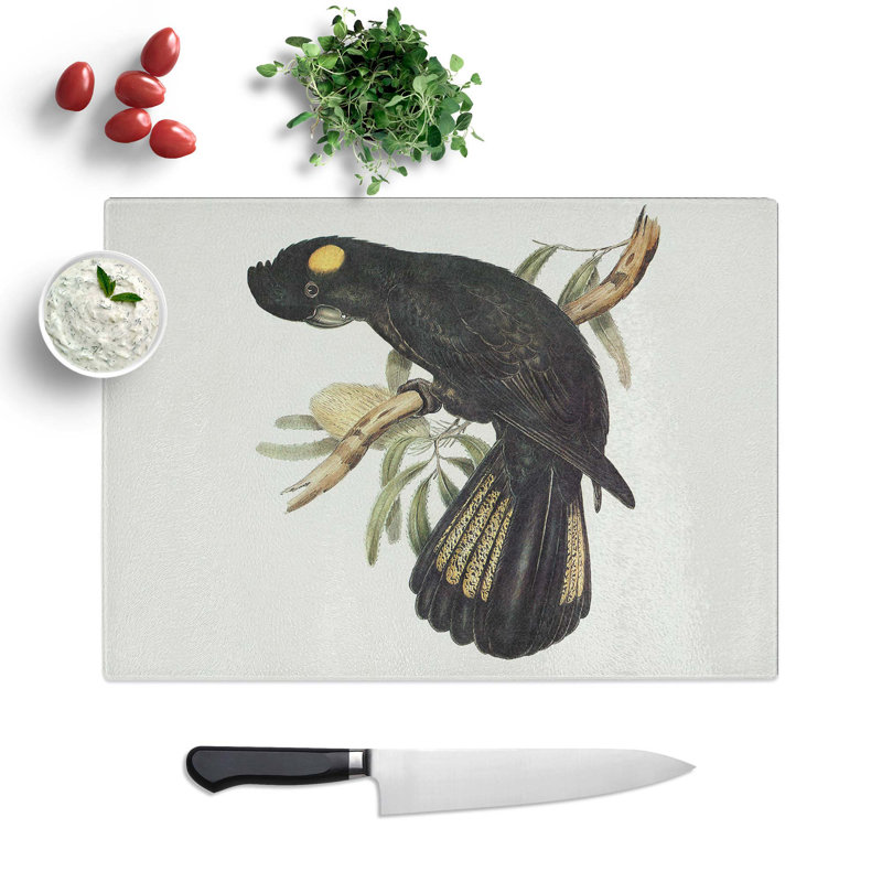Glass Funereal Cockatoo by Elizabeth Gould Chopping Board, 39 cm W x 28.5 cm L