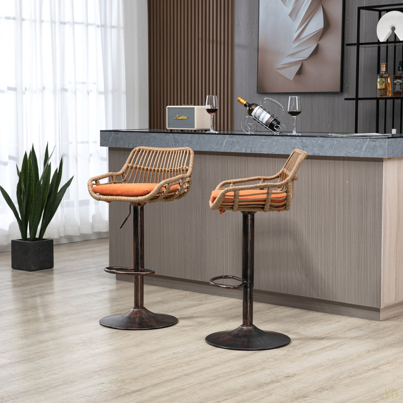 Ensemble de 2 tabourets de bar modernes pivotants avec repose-pieds réglables pour la cuisine et la salle à manger, Orange