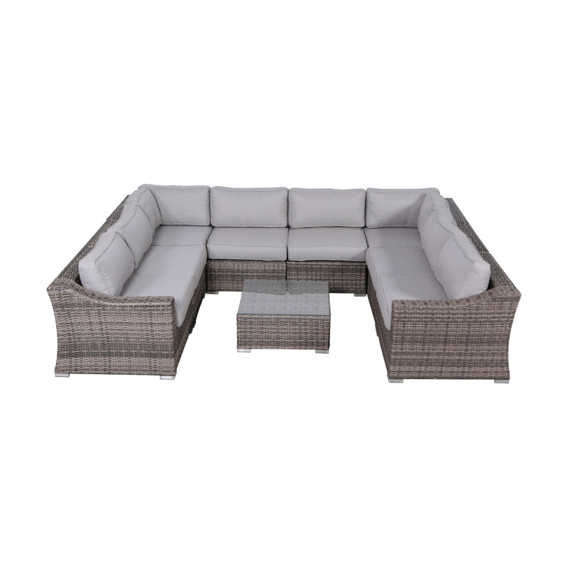 Biles Wicker Fully Assembled 6 - Person Seating Group with Cushions, Mixed Grey