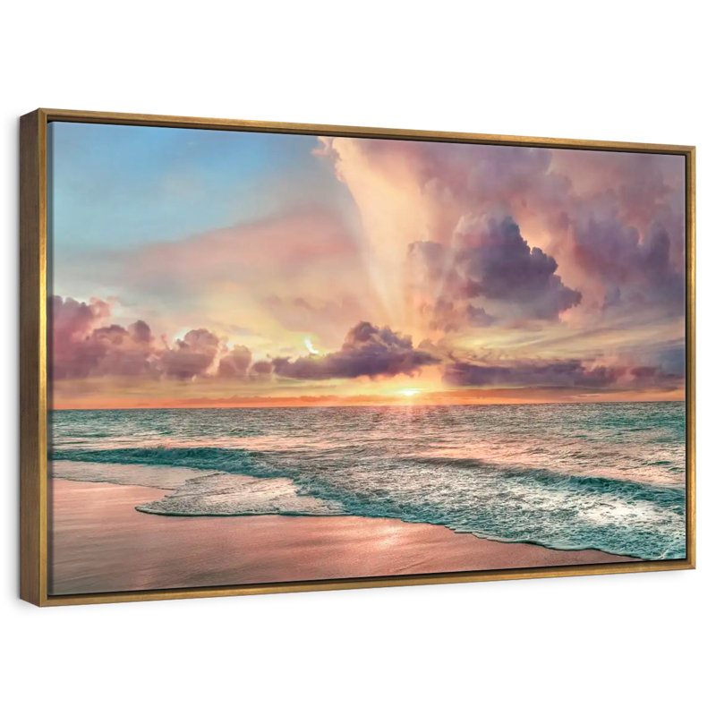 Plage de cuivre, Cadre flottant doré, 13 po x 9 po