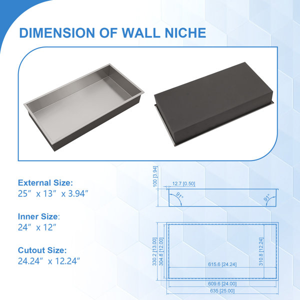 25x13 Inch SUS304 Stainless Steel Wall Shower Niche