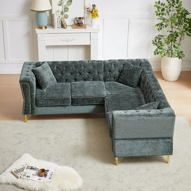 Canapé d'angle en chenille de 81,5 pouces, canapé modulaire en forme de L, canapés d'angle 5 places, Chenille verte