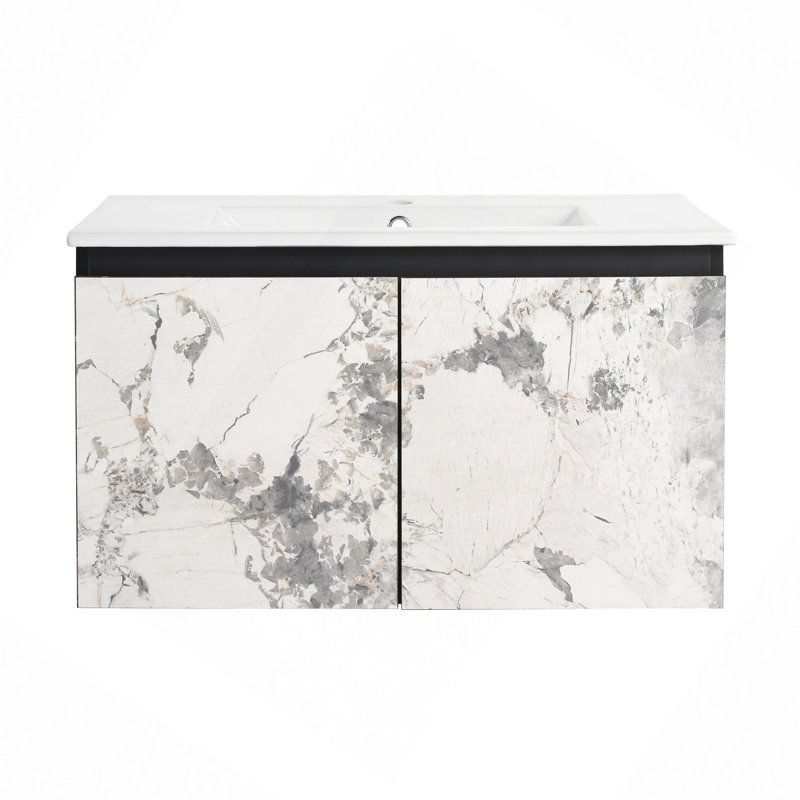 Meuble-lavabo mural flottant 30 po avec lavabo en céramique et porte d'armoire à fermeture en douceur