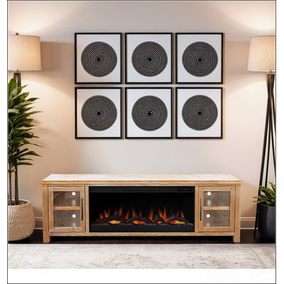 Tybee 86 inch Electric Fireplace TV Console for TVs up to 95 inches, Natural Finish