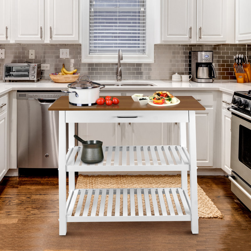 Table de préparation en bois massif de 40 po Herriott, Blanc / Cerise, 36,5 po H x 40 po l x 20 po P