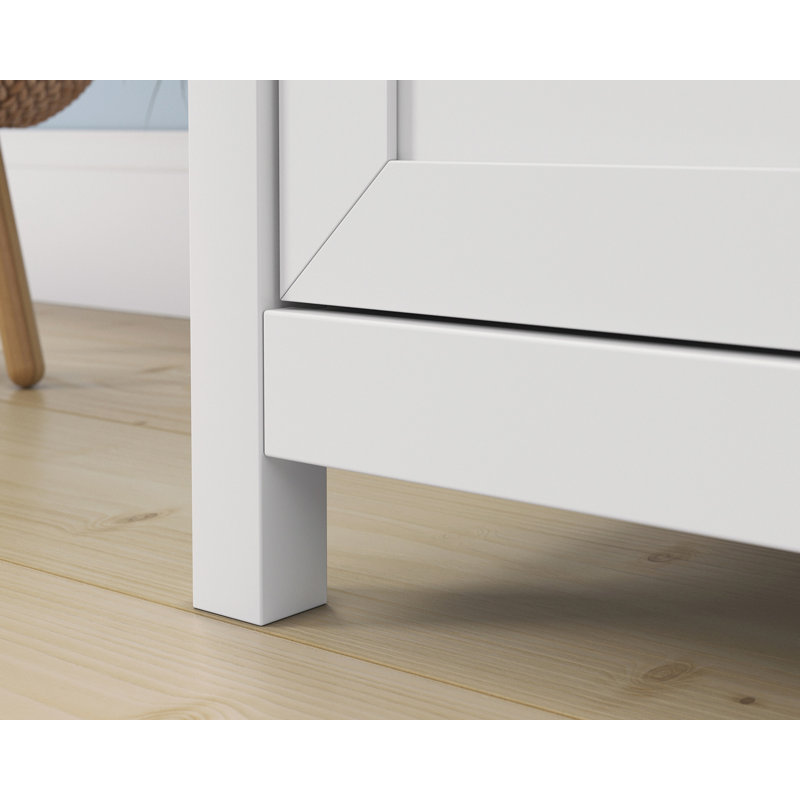 White Wood Credenza Desk with Drawer and Filing Cabinet