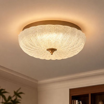 Plafonnier encastré moderne à DEL or 5 carats avec abat-jour en verre texturé, plafonnier à intensité variable, homologué ETL