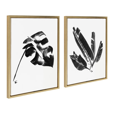 Bayou Breeze Sylvie 583 Monstera And 583 Banana Leaf Framed Canvas By Teju Reval Of Snazzyhues 2 Piece 18X24