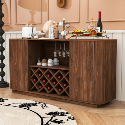 Buffet élégant avec rangement à vin, rangement ouvert et tablettes réglables Wave-Design