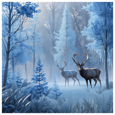 Deer In Frosty Forest Wall Tapestry - Wildlife Wall Decor