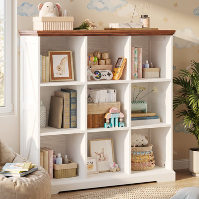 Bibliothèque à 9 cubes Farmhouse avec compartiments de rangement ouverts