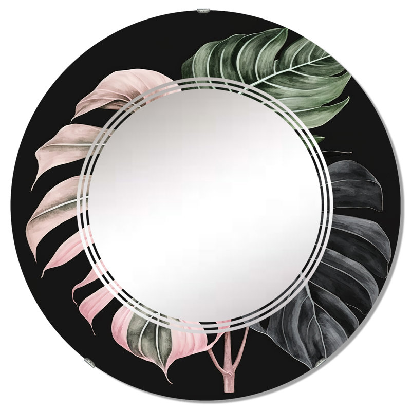 Raden Philodendron Leaf II - Floral Leaves Wall Mirror, 32" x 32"