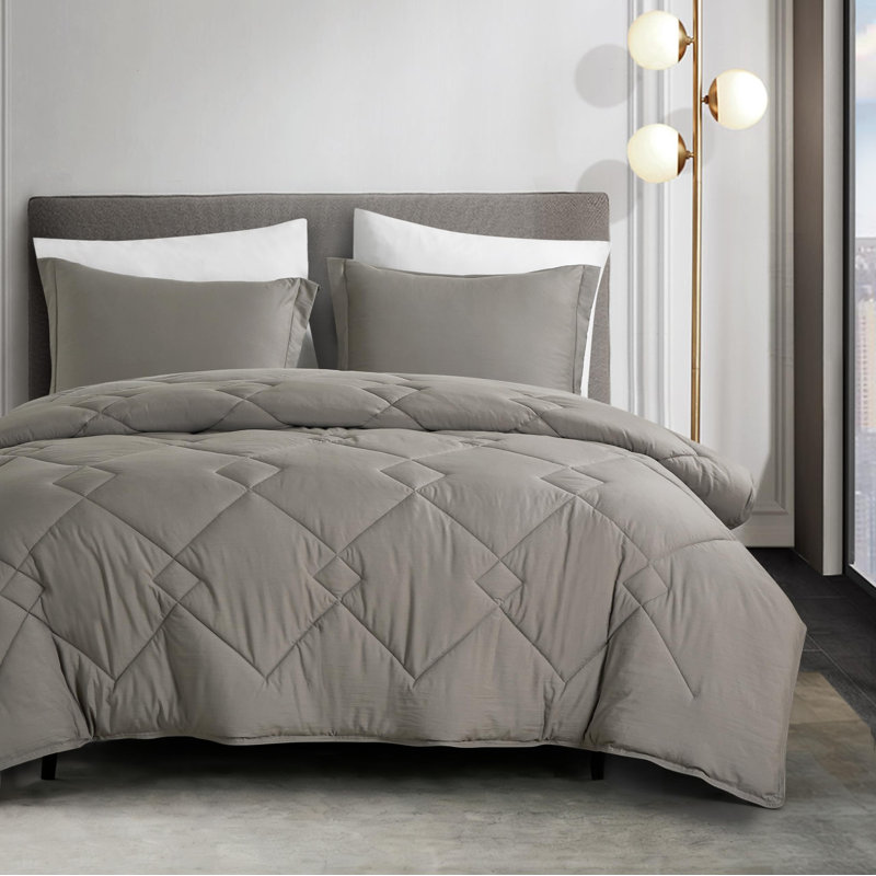 Logan Microfiber Comforter Set, Twin Extra Long Comforter + 1 Standard Sham, Taupe