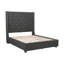 Lit double traditionnel majestueux avec tissu gris, capitonnage à boutons et garniture cloutée pour un décor de chambre à coucher élégant (matelas non inclus)
