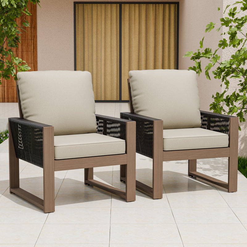 Ensemble de 2 fauteuils d'extérieur en bois de cèdre avec coussin et patio, Beige