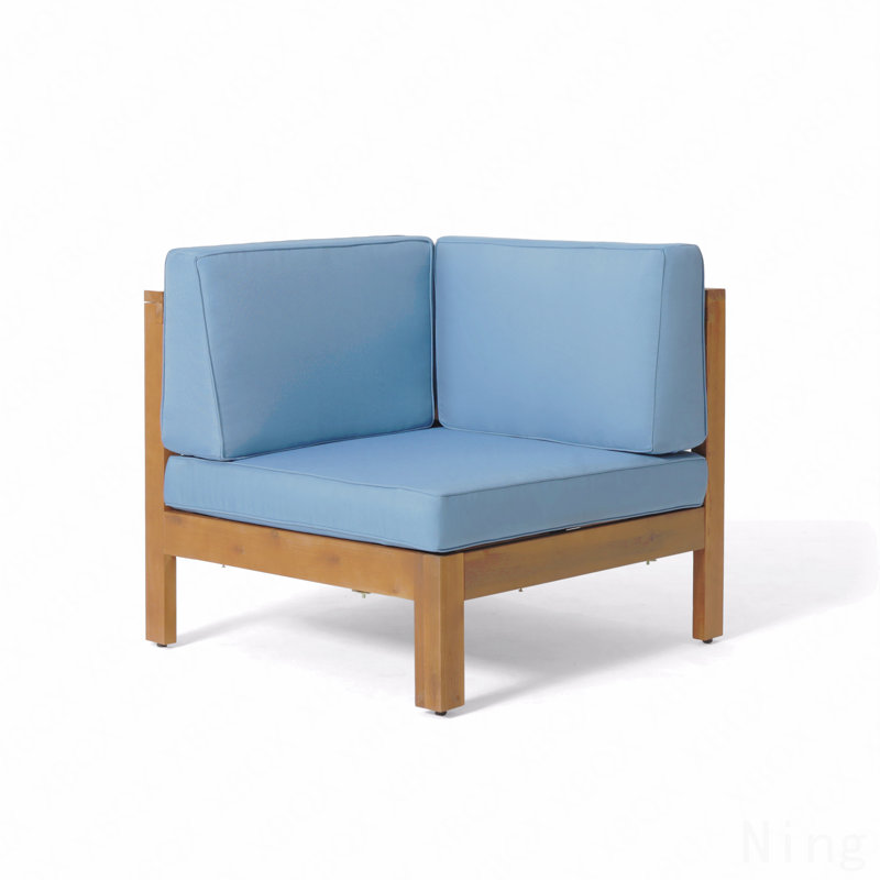 X-Back Loveseat, Dark Grey, Coussin bleu / cadre naturel