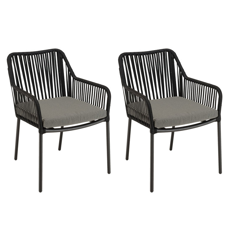 Macalester 4 - Person Patio Dining Set with Round Table , Cushions Included, Black, Grey