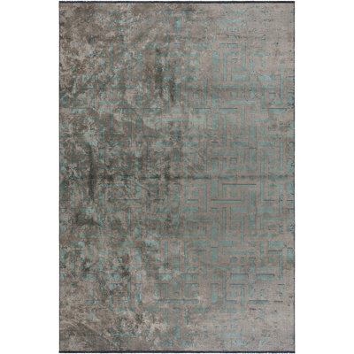 Tapis géométrique tissé à plat en acrylique / coton / rayonne beige / bleu turquoise Rapture