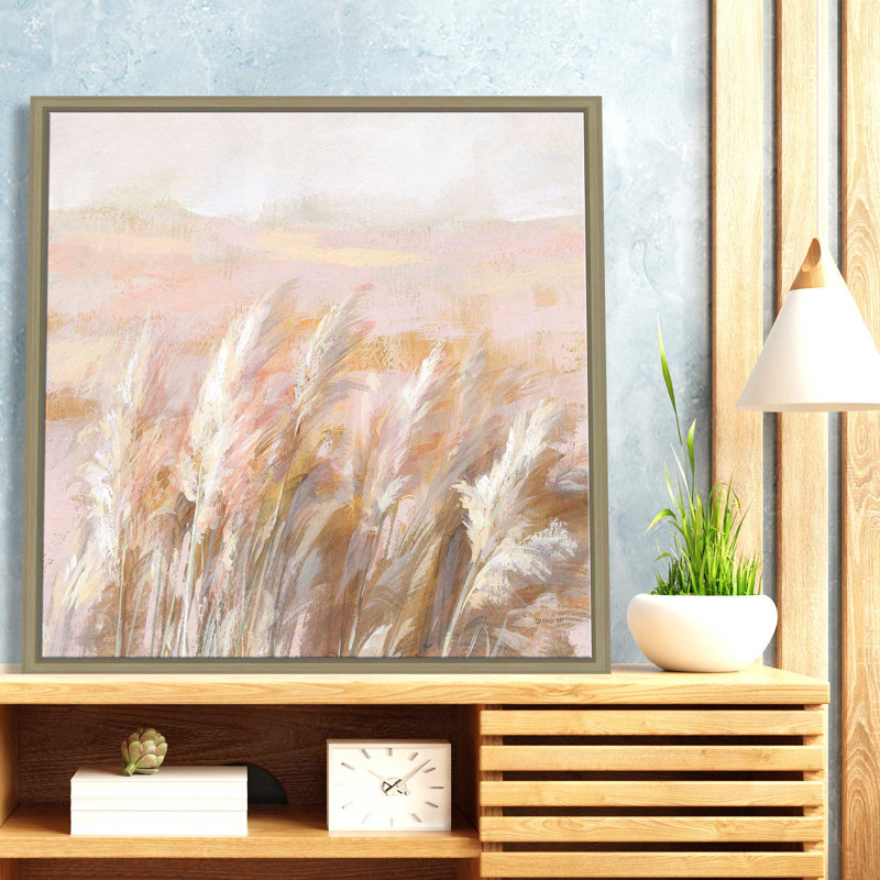 " Prairie Grasses " Painting Print, 39.5" W x 39.5" H, Brown Framed