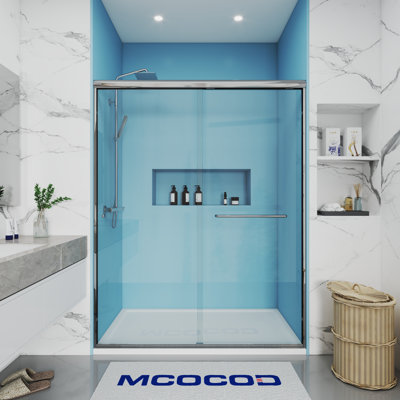 Opal Mirage MCOCOD 60" W x 76" H Double Smooth Sliding Semi-Frame Shower Door with Tempered Glass | Crystal Clear | Stylishly Upscale