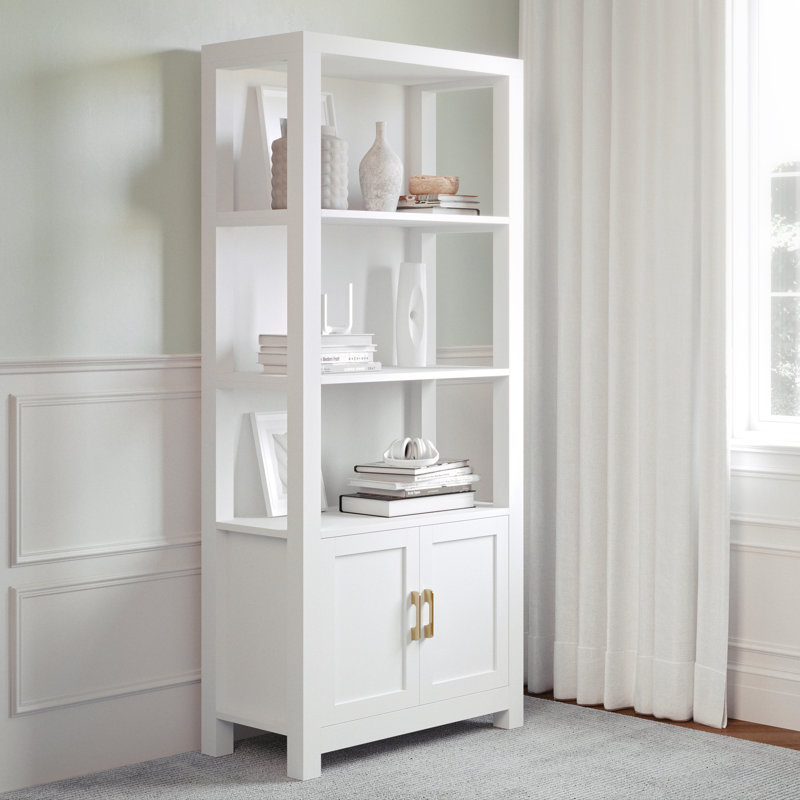 White 68" Wood Shaker Bookcase with Brass Hardware