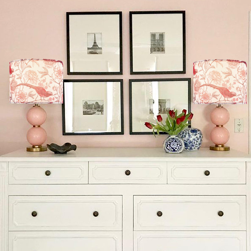 2Pcs Medium Lampshade Polyester Printing Flowers And Birds Drum Lamp Shade For Tablelamp,Floor Lamps,Wall Hanging,Diy Pendant Light,Spider Fitter 13"Top X 13"Bottom X 10"High,Assembly Required