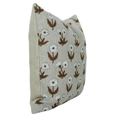Housses de coussin lombaire à motif de blocs Fab Fabine, lin épais floral (Kirti, blanc)