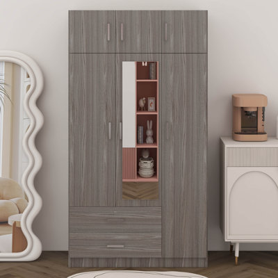 6 Doors Armoire With Mirror And Lockable Drawers
