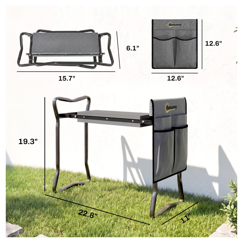 Genouillère de jardin pliable et siège avec pochette à outils Outsunny, gris