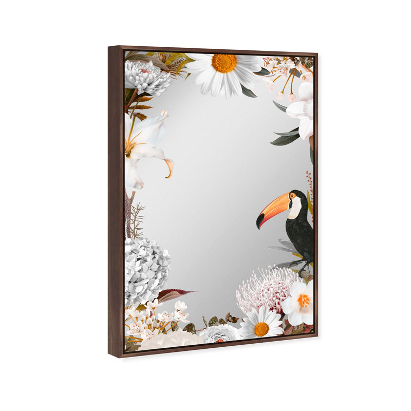 Tucan White Floral Animals Framed Mirror by Oliver Gal, Brown