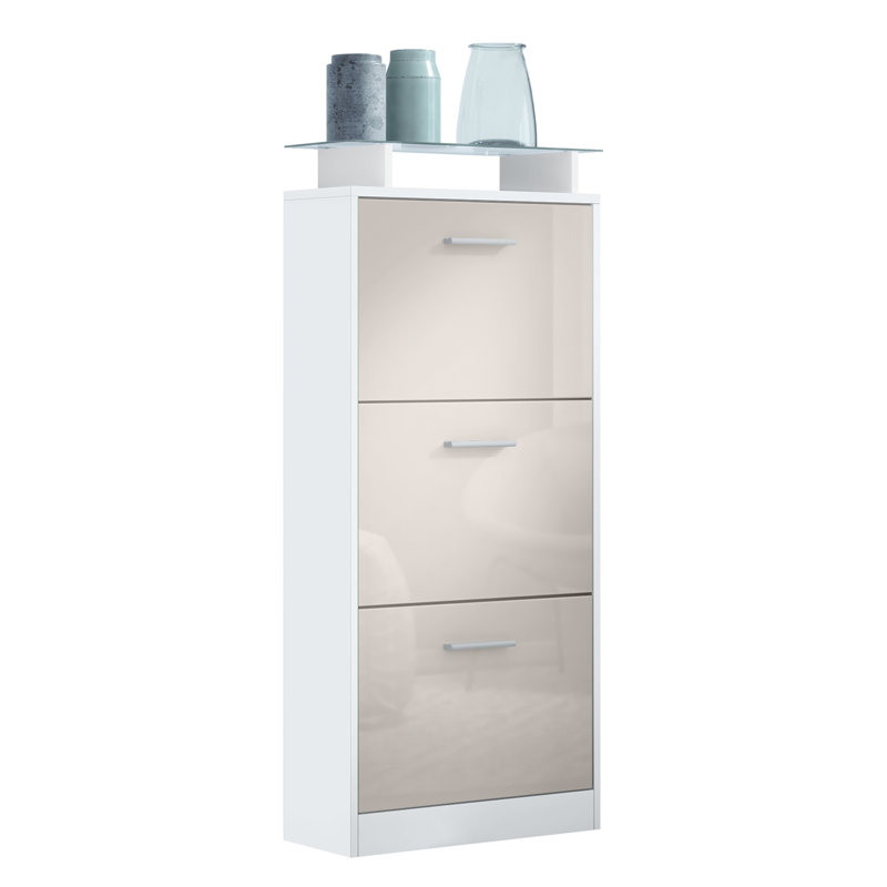 12 Pair Shoe Storage Cabinet, White/Sand grey