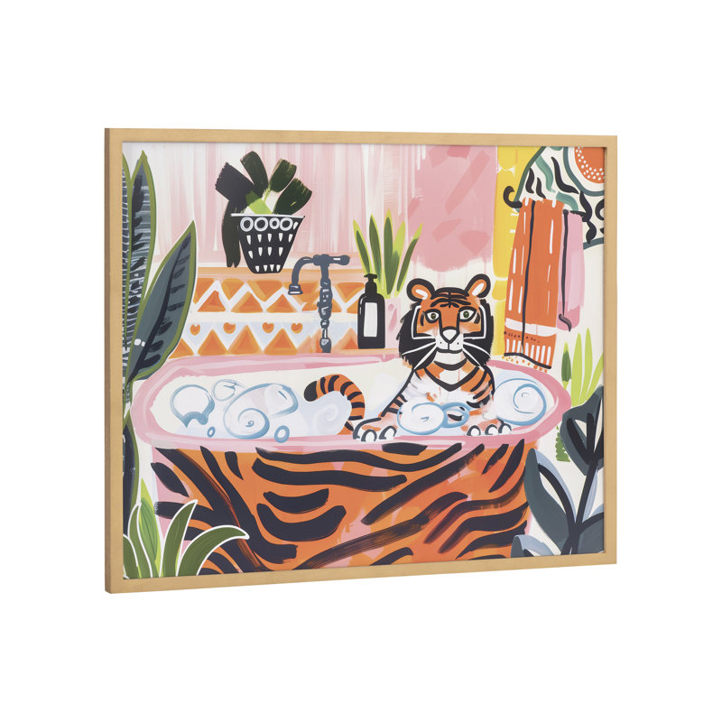 Art mural mignon avec salle de bain, H 20,65 po x l 16,65 po, Cadre doré
