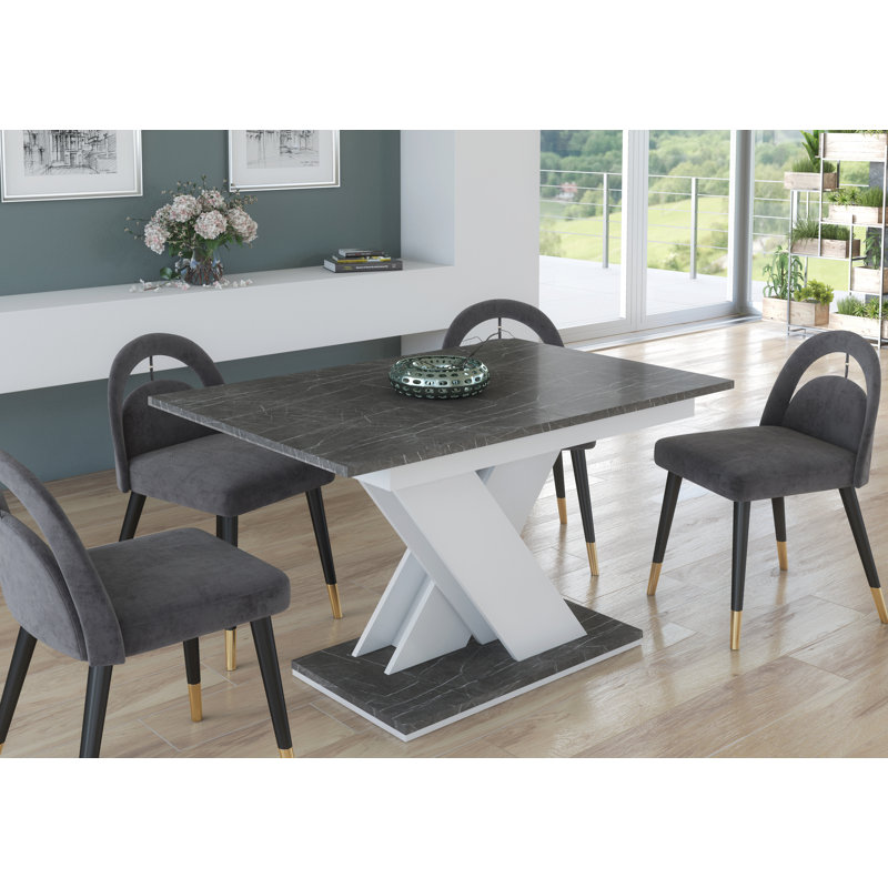 Xan Extendable Dining Table, Grey Marble Effect/White 