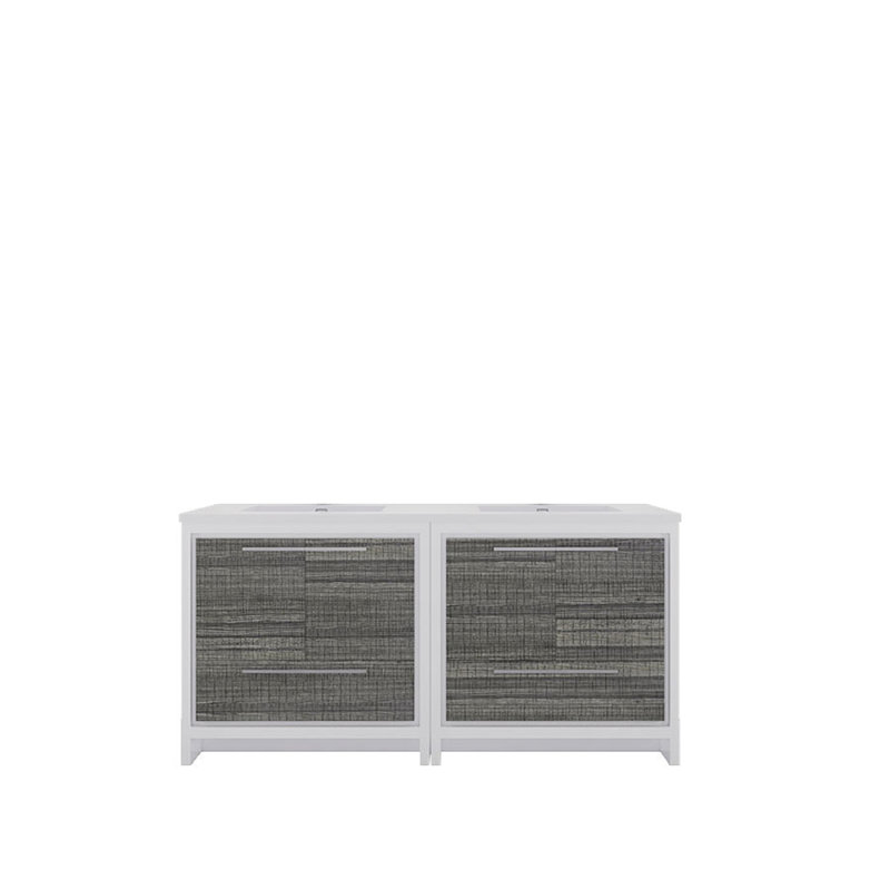 Ensemble de meuble-lavabo double 72 po Eden, Blanc lustré/ bois de frêne gris