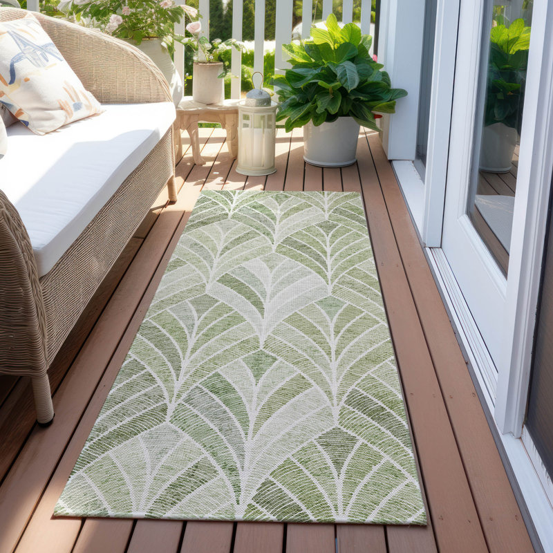 Tapis intérieur / extérieur en polyester tissé à la machine Cecelio, Tapis de couloir 2 pi 3 po x 7 pi 6 po