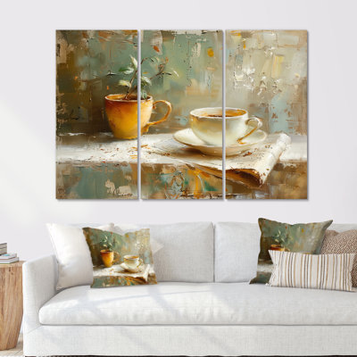 Blanc, beige, confortable, tasse de café I - ensemble d'art mural café