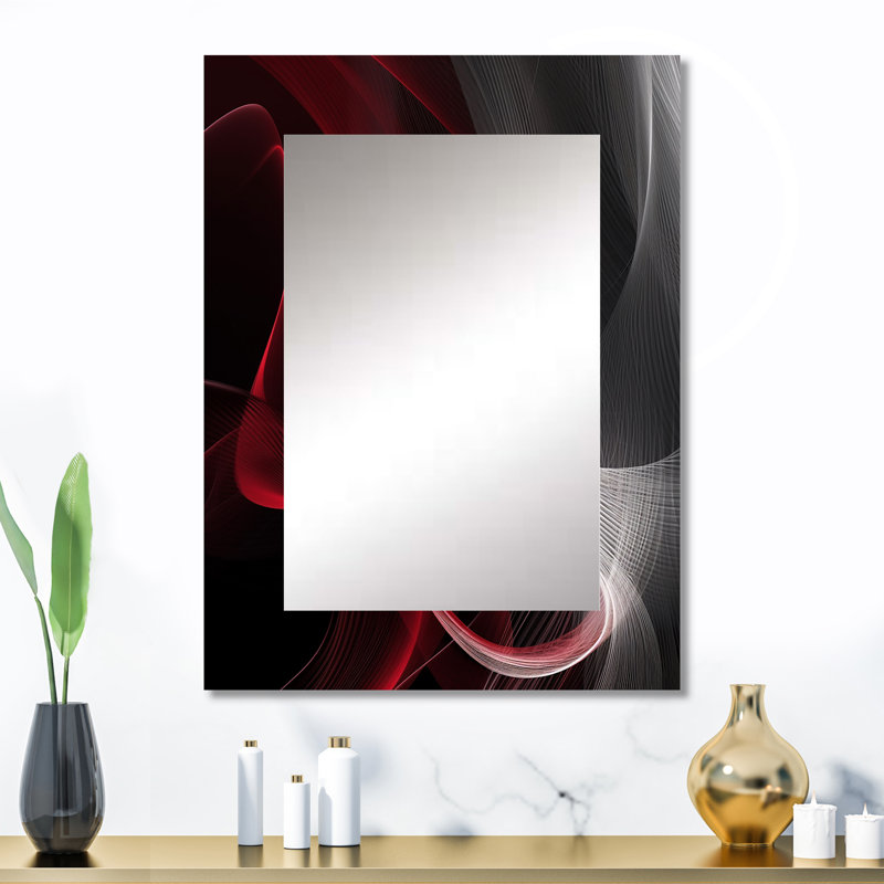 Red Black Contemplative Abstraction I - Modern Wall Mirror, 32" x 24"