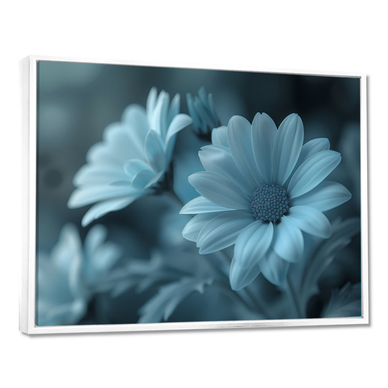 «Blue Mon monochrome Mums Garden Scenery I - Mums Wall Art Living Room», Cadre flottant blanc, bois massif, H 12 po x l 20 po