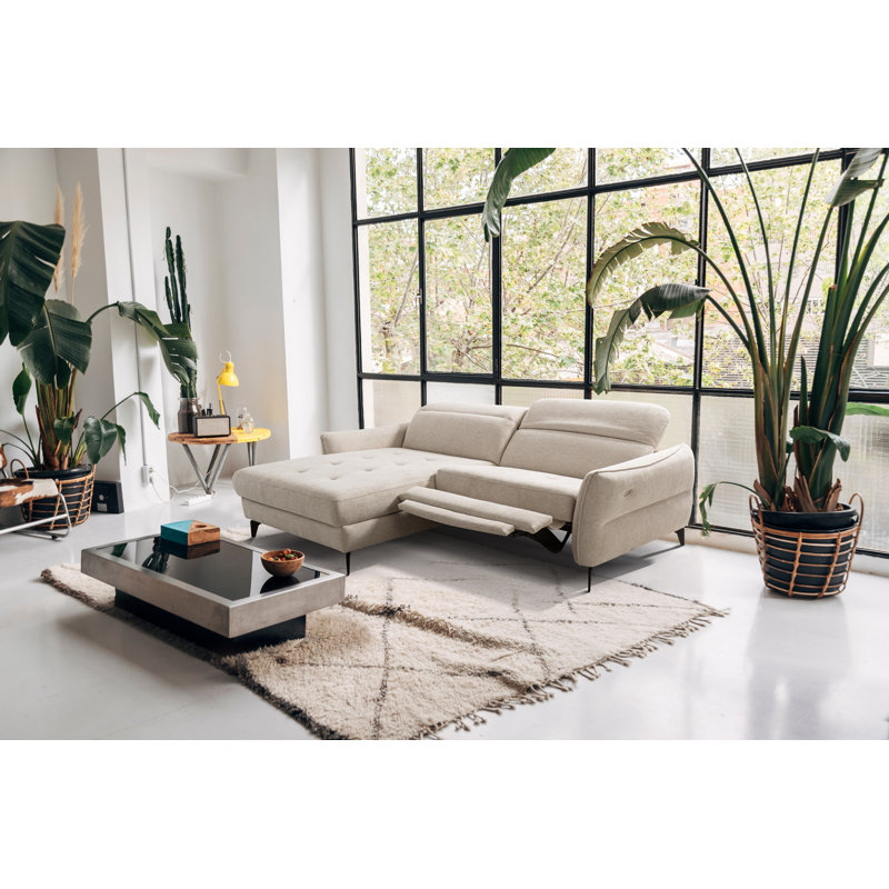 Morpeth Power Reclining Upholstered Corner Sofa in Chenille Fabric with Adjustable Headrests, Beige, Left Hand Facing