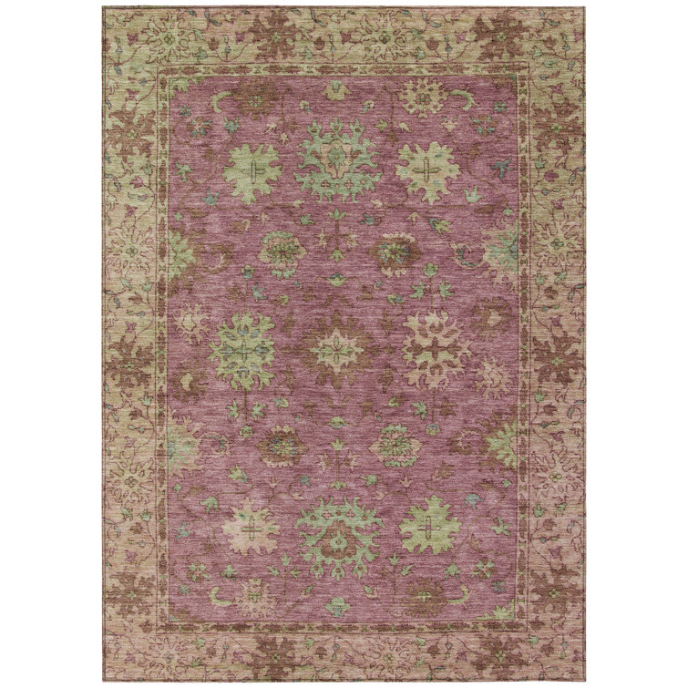 Machine Washable Indoor/Outdoor Xhevrie Pink Rug
