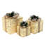 Coffret-cadeau de 3 pièces à paillettes dorées avec décorations de pommes de pin et de baies, illuminé pour les fêtes de fin d'année.
